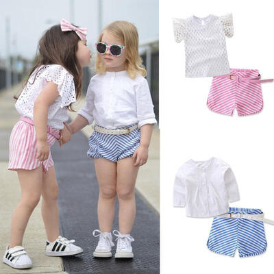 

Summer Toddler Baby Girls Kids Short Sleeve Lace T-Shirt TopsShorts Pants Clothes Outfit Set