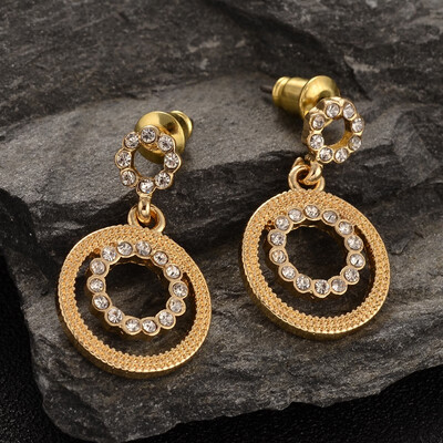 

Flat Round Environmental Golden Plated Alloy Rhinestone Ear Studs Golden 25mm Pin 07mm