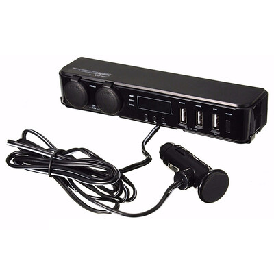 

Universal Back Seat Headrest Mount 3 Port 5V 3A USB Charger&12V Cigarette Lighter Time Volt Temp LED Display