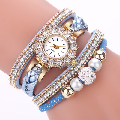 

Korean fashion trend diamond casual circle watch personality pearl point diamond English watch