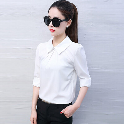

Women Pure Color Long Sleeve V-neck Tops Button Ladies Casual Loose Blouse Shirt