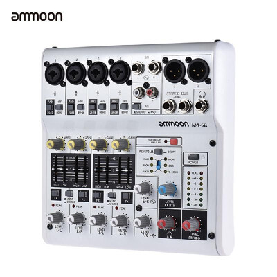 

ammoon AM-4R 6-Channel Digital Audio Mixer Mixing Console Built-in 48V Phantom Power Support Powered by 5V Power Bank with Power A