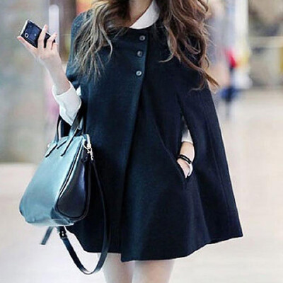 

Roseonmyhand Women Plus Size Fashion Solid Cloak Button Long Coat Shawl Windbreaker