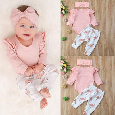 

3PCS Set Newborn Baby Kids Girl Clothes Romper Shirt TopsFlamingo Pants Outfits