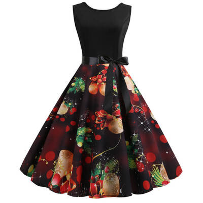 

Christmas Halloween Dress Pumpkin Head Print Big swing Sexy Dress Retro Sleeveless Dress