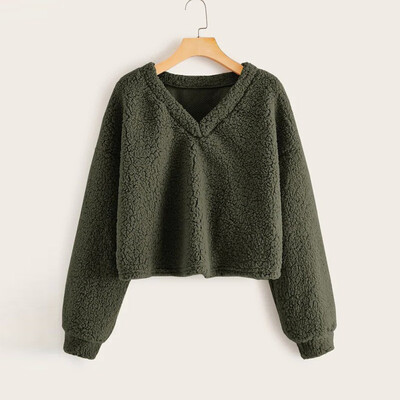 

Tailored Fashion Women Casual Loose Long Sleeve Solid Color V-Neck Sweatshirt Tops