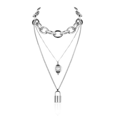 

Fashion Women Multilayer Locker Pendant Thick Cable Chain Necklace Jewelry Gift