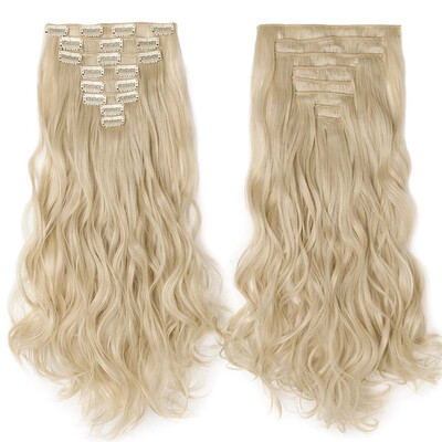 

Full Head Clip Synthetic in Hair Extensions 8 Piece 18 Clips Hairpiece Long Wave Curly Straight for Women