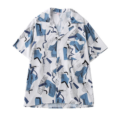 

Harajuku Printing Blouse Korean Causal Shirt Summer Short Sleeve V-neck Shirts Woman Blusas Tops Retro Print Chiffon Blouse