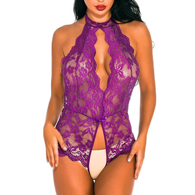

Gobestart New Sexy Women Lace Bodysuit Sexy Teddy Lingerie Jumpsuit Open Crotch Underwear