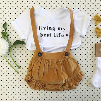 

UK 2PCS Toddler Kids Baby Girls Summer Clothes Cotton TopsBib Pants Outfits Set