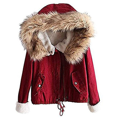 

Toponeto Women Winter Fleece Long Sleeve Cotton Hooded Short Warm Zip Pocket Jacket Coat