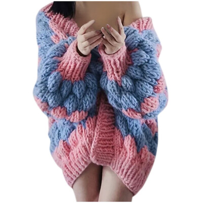 

Toponeto Women Casual Puff Sleeve Knit Cardigan Sweater Outerwear Loose Splice Coat