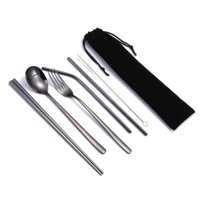 

6pcs Titanium-plated Environmentally Friendly Portable Tableware Straw Set Corrosion Resistant Durable Decorative Tableware
