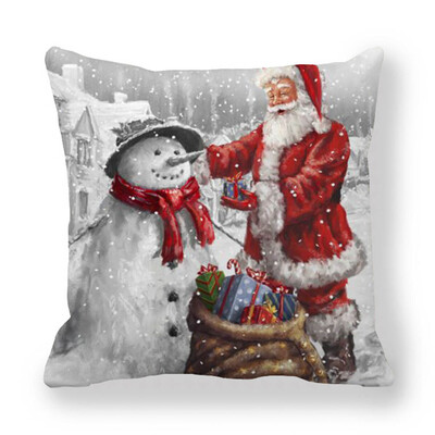 

Cute Santa Claus Deer Christmas Snowman Printed Pillowcase Cushion Cover Xmas Party Home Decor