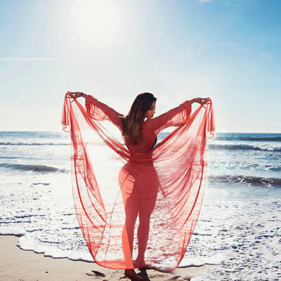 

Roseonmyhand Women Long Sleeve Mesh Bikini Chiffon Cover Up Beach Sunscreen Swim Cardigan