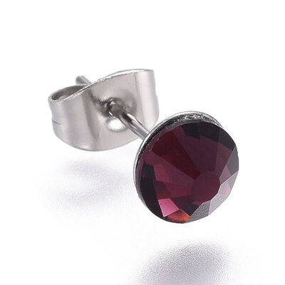 

304 Stainless Steel Stud Earrings with Rhinestone Siam 14815x662mm Pin 07