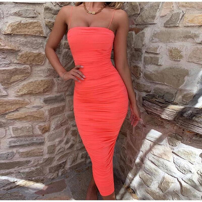 

Summer new womens Europe&America cross-border Amazon explosion models fashion pleated straps long skirt dress summer 2019 Spo