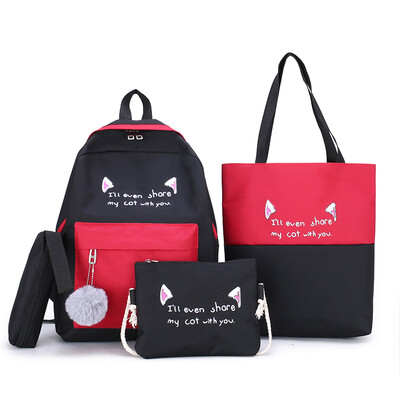 

Four-piece girls bag womens Korean high school college students backpack simple ins double shoulder bag all-on-one