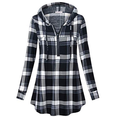 

Starmoon Womens V Neck Long Sleeve Casual Pullover Plaid Hooded Sweatshirt Blouse Tops