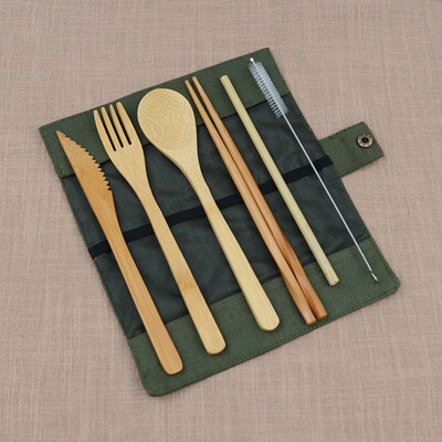 

Toponeto Portable Bamboo Dinner Set Travel Eco-friendly Fork Spoon Straw Set With Carryin