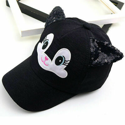 

Kids Children Girls Cartoon Baseball Cap Visor Sequins Cat Ears Snapback Sun Hat