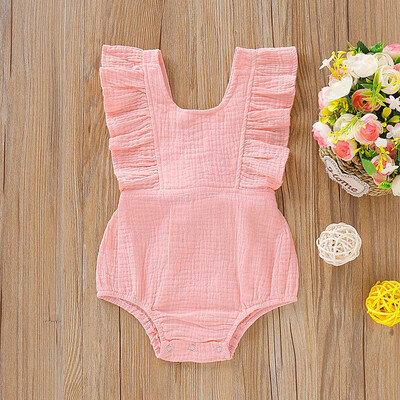 

Toddler Baby Sleeveless Solid Ruffles Romper Newborn Bow Jumpsuit Clothes