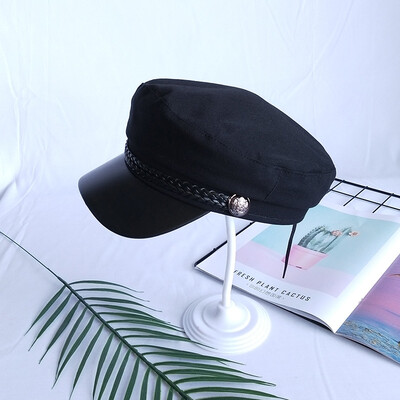 

Womens Hat Spring&Summer Tide Korean Black Flat Top Cap Personality Hip Hop Street Bailey Octagon Navy Hat Women Autumn