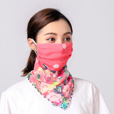 

19 summer sun protection neck chiffon mask female flowers antique elegant printing breathable mask square towel factory direct sales