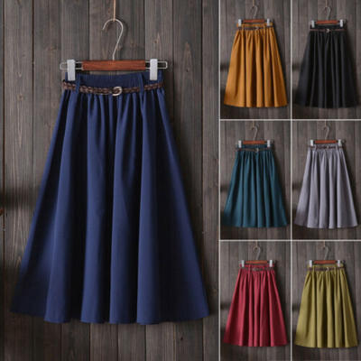 

Women Flared Knee Length Skater Skirt Ladies Stretch Midi Office Work Skirt