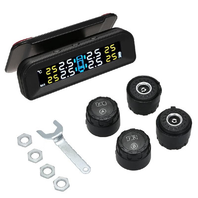 

TPMS Tire Pressure Monitoring System Wireless Real-time Solar Energy Clear LCD Display 4 Internal Sensors Alarm Function