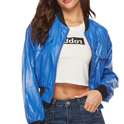 Toponeto Women Short Coat Stand Collar Casual Baseball Jersey Zipper Overcoat Outwear
