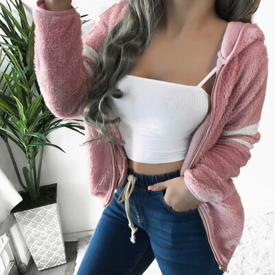 

Womens Casual Long Sleeves Hooded Outwear Jacket Warm Soft Fluffy Fleece Coat