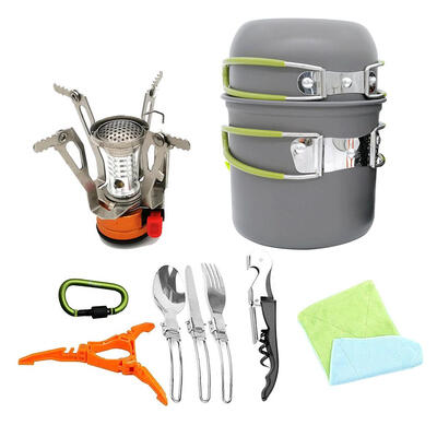 

Outdoor Hiking Tableware Aluminium Cookware Bowl Pot Pan Set for 1-2 Person
