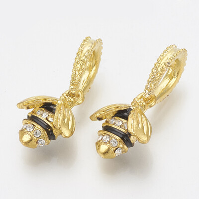 

Alloy Rhinestone European Dangle Beads with Enamel Large Hole Pendants Bees Black Golden 25mm Hole 5mm