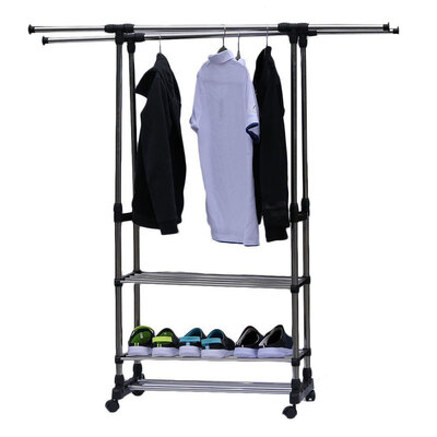 

3 Tier Heavy Duty Rolling Garment Shoe Rack Clothes Drying Hanger Display Rail