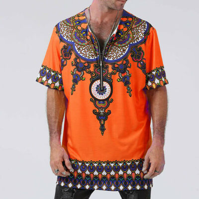 

Mens African Tribal Clothing Dashiki Printing Tops Mexican Hippie Casual T Shirt