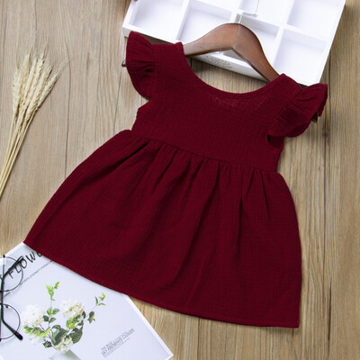 

Summer Toddler Baby Girls Fly Sleeve Solid Dress Clothes Dresses