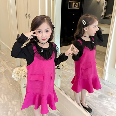 

Toddler Baby Girls Lace Strap Skirt Long Sleeve T-Shirt Outfits Set