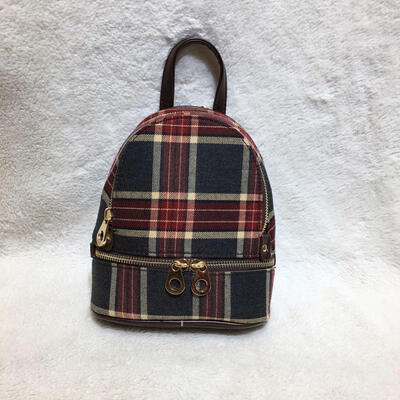 

13 Inch Stylish Plaid Striped Backpack Fashion Zipper Travel Bag