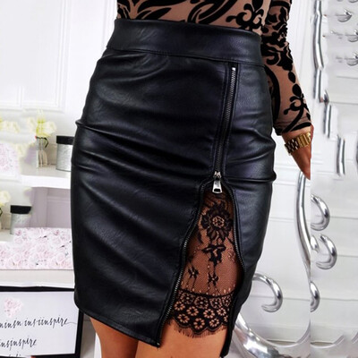 

Roseonmyhand Fashion Women Lace Mesh Solid Zipper Sexy Bodycon Club Party Mini Skirt