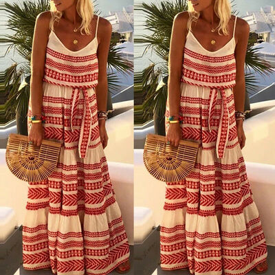 

Women Summer Boho Loose Beach Party Off-the-shoulder Long Maxi Dress Kaftan Print Full Length Shirt Dress Sundress Plus Size