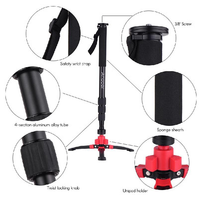 

Andoer Portable Aluminum Alloy Monopod 4-Section Telescopic Photography Monopod 38 Inch Screw Mounts with Monopod Stand Holder fo