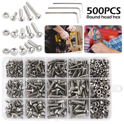 

500Pcsset M3 M4 M5 Screws Round Head Self-tapping Electronic Small Wood Screws Nails Kit Set