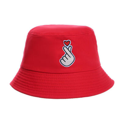 

Folding Snap Finger Heart Embroidery Unisex Outdoor Bucket Cap Fisherman Sun Hat