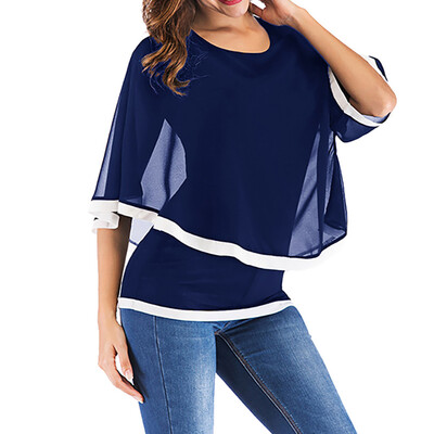 

Starmoon Women Summer O-Neck Bell Sleeve Solid Chiffon Tunic Tops Blouse T Shirt