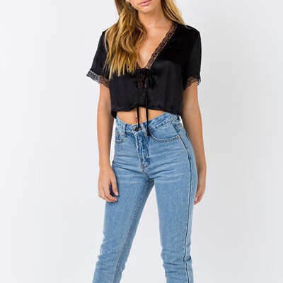 

Summer Womens Cocktail Clubwear Lace Stitching Sexy V-neck Casual Blouse Tops