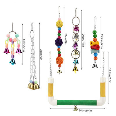

Greensen 6pcsSet Bird Parrot Colorful Toys Hanging Bell Chewing Rattan Balls Pet Swing Supplies