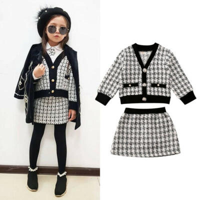 

Fashion Toddler Baby Girls Clothes Plaid Coat TopsTutu Dress Formal Outfits Set