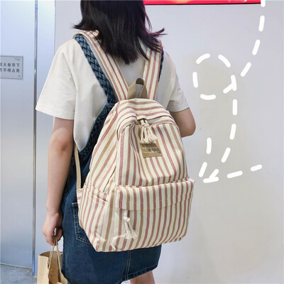 

Ins womens Korean high school high school students100-way old canvas check double-shoulder bag backpack